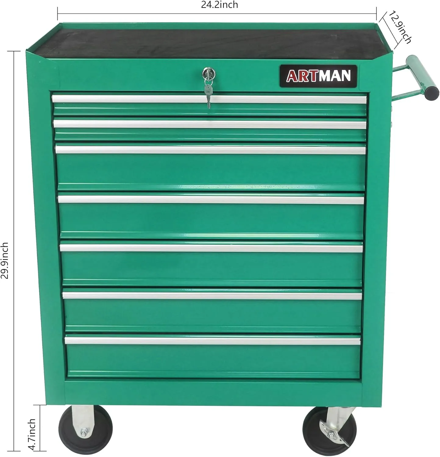 7-Drawer Tool Chest with Rolling Multifunctional Tool Cart, Storage Organizer Cabinets with Key Locking for Garage, Warehouse, Repair Shop (Green)
