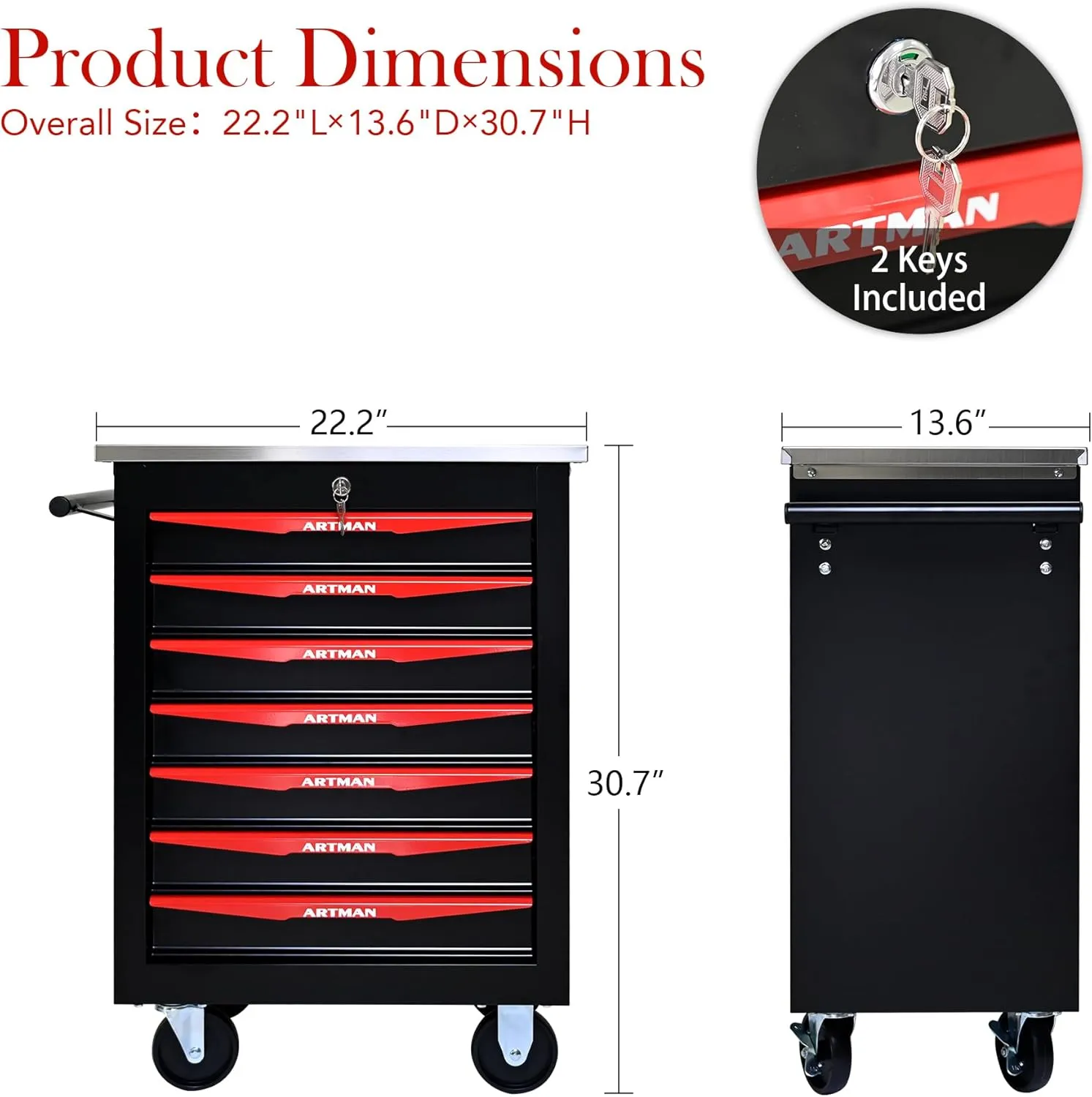 7 Drawer Tool Chest with Wheels, Rolling Tool Box Metal Tool Cart with Extra 7 Tool Storage Boxes, Tool Chest Workbench Tool Storage Cabinet for Garage Workshop Warehouse Repair Shop