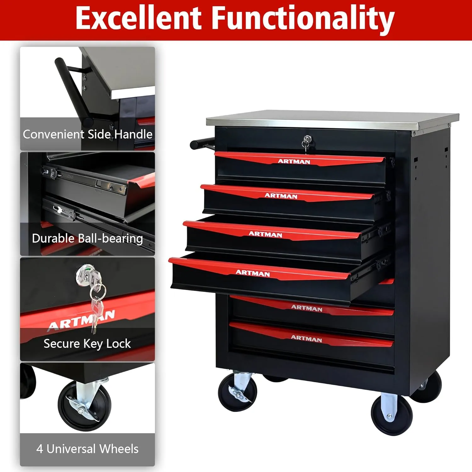 7 Drawer Tool Chest with Wheels, Rolling Tool Box Metal Tool Cart with Extra 7 Tool Storage Boxes, Tool Chest Workbench Tool Storage Cabinet for Garage Workshop Warehouse Repair Shop