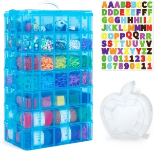 7 Layers Stackable Storage Container, 70 Adjustable Compartments (Blue) Stackable Storage Container, Perfect for Kids Toys, Art Crafts, Jewelry, Supplies, Mini Case & Letter Sticker Included
