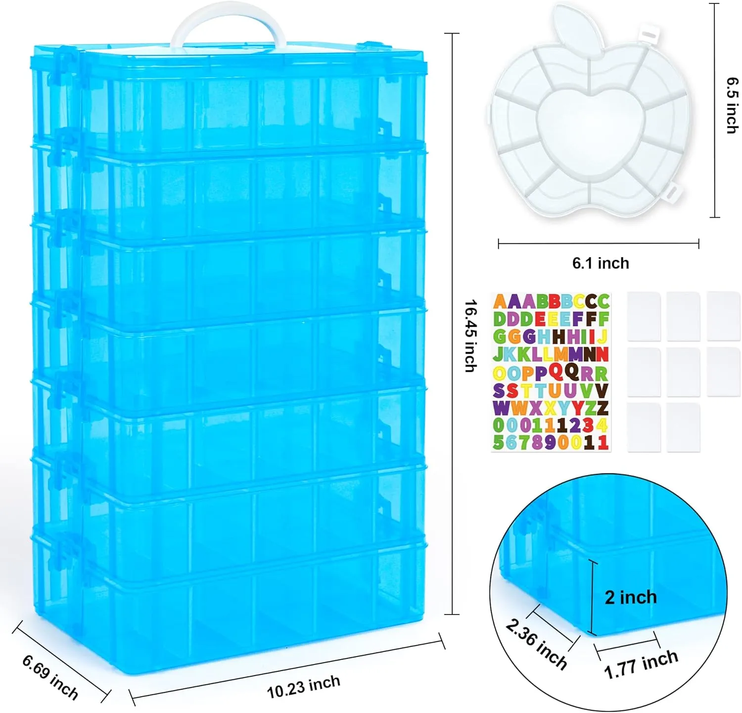7 Layers Stackable Storage Container, 70 Adjustable Compartments (Blue) Stackable Storage Container, Perfect for Kids Toys, Art Crafts, Jewelry, Supplies, Mini Case & Letter Sticker Included