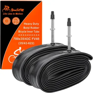 700C Heavy Duty Bike Tubes 700x35C/38C/40C/43C FV48 Presta Valve (35/43-622) 700C Bicycle Inner Tubes Compatible with 700 x 35C 700x36C 700x37C 700x38C 700x40C 700x42C 700x43c Bike Tire Tubes 2-PCS