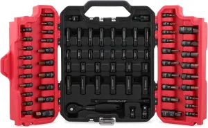 73-Piece Hex Torx Bit Impact Socket-Set, Master Impact Socket Set, SAE Metric Deep Shallow Sockets Torx Bit Sockets Includes Ratchet Handle, Adapters, Impact Universal Joint, Extension Bars