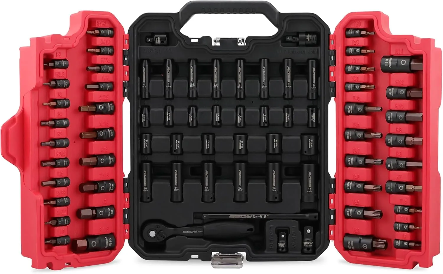 73-Piece Hex Torx Bit Impact Socket-Set, Master Impact Socket Set, SAE Metric Deep Shallow Sockets Torx Bit Sockets Includes Ratchet Handle, Adapters, Impact Universal Joint, Extension Bars