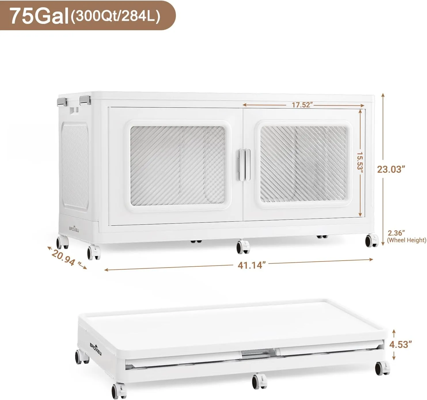 75Gal Extra Large Storage Bins with Lid, 300Qt Plastic Stackable Storage Bins with Wheels, Collapsible Closet Organizer and Storage Drawers, Storage Cabinets for Home, Office, 1 Pack, White