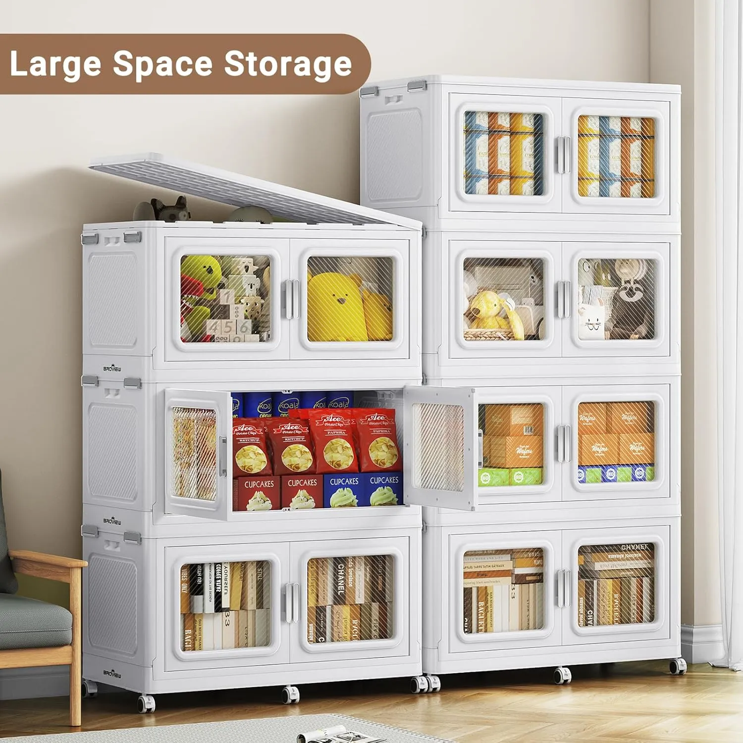 75Gal Extra Large Storage Bins with Lid, 300Qt Plastic Stackable Storage Bins with Wheels, Collapsible Closet Organizer and Storage Drawers, Storage Cabinets for Home, Office, 1 Pack, White