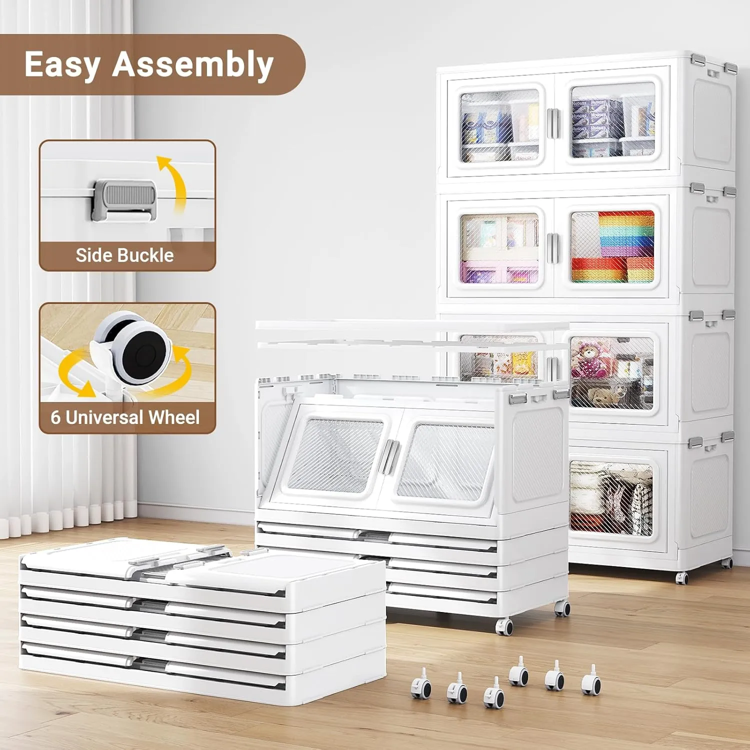 75Gal Extra Large Storage Bins with Lid, 300Qt Plastic Stackable Storage Bins with Wheels, Collapsible Closet Organizer and Storage Drawers, Storage Cabinets for Home, Office, 1 Pack, White