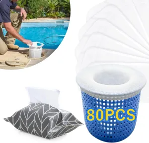 80 Pcs Pool Skimmer Filter Socks for Above Ground and Inground Pool Skimmer Basket, Pool nets for Cleaning, Ultra Fine Mesh Screen Socks for Pool Skimmer Basket with a Bag for Storage