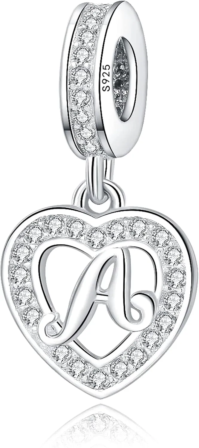 925 Sterling Silver Letter Charms A~Z Alphabet Charm Letter Beads fit Pandora European Bracelets fit Wife Mom Christmas Birthday Gift