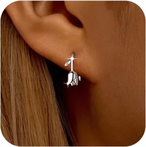 925 Sterling Silver Tulip Earrings for Women Dainty White Flower Dangle Earrings to Daugther Mom Cute Lily of the Valley Stud Dangling Minimalism Teacher Graduation Wedding Birthday Jewelry