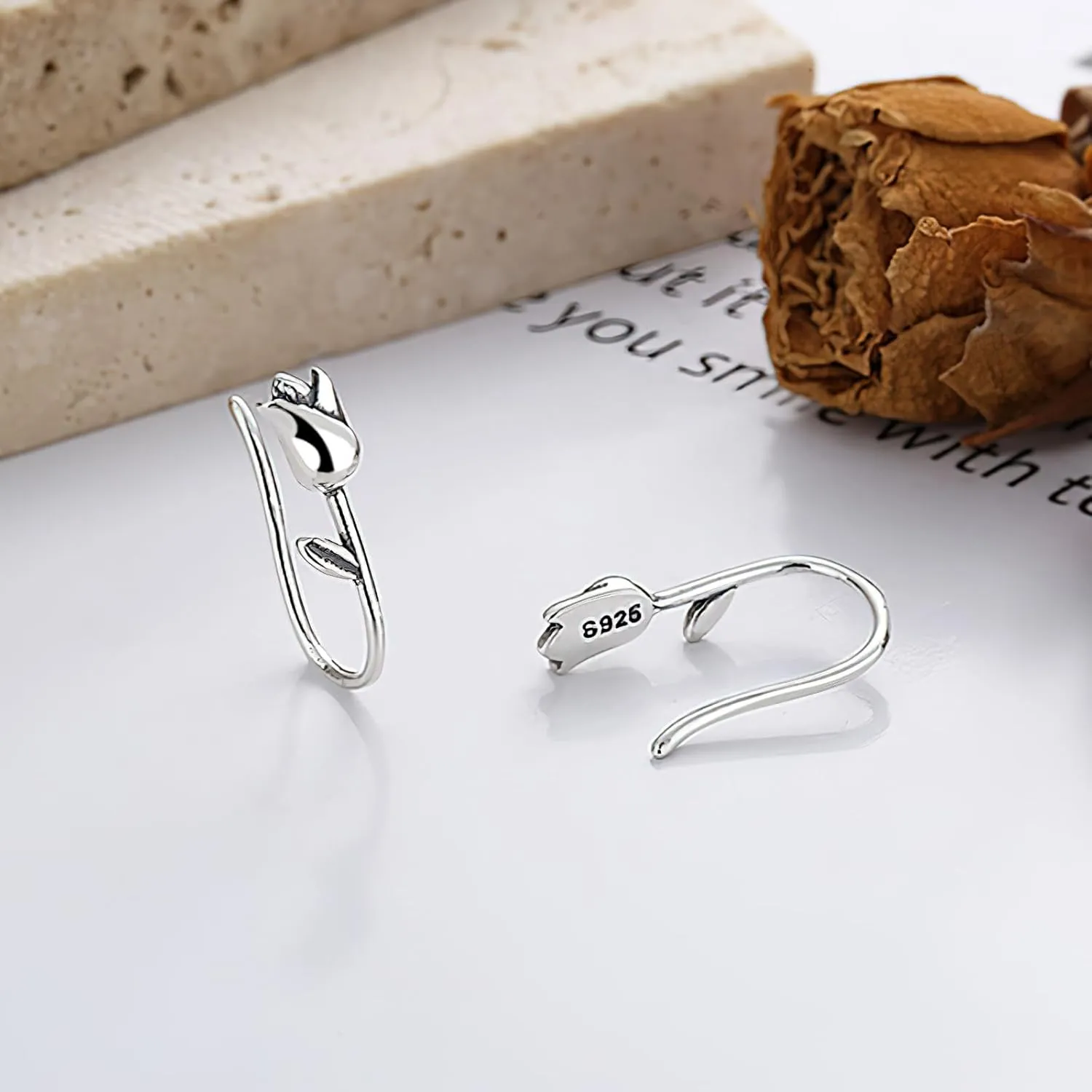 925 Sterling Silver Tulip Earrings for Women Dainty White Flower Dangle Earrings to Daugther Mom Cute Lily of the Valley Stud Dangling Minimalism Teacher Graduation Wedding Birthday Jewelry