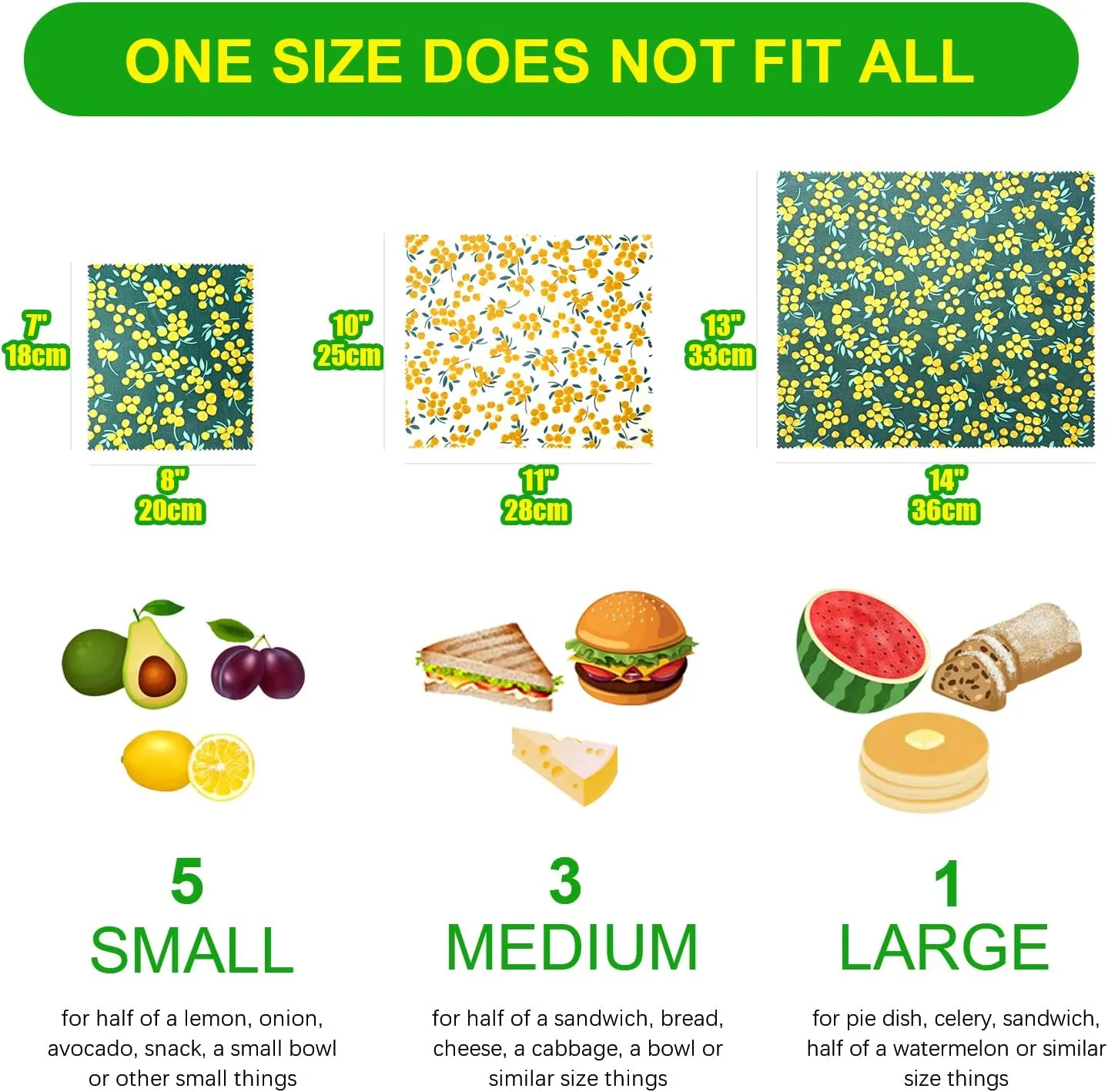 9pcs Eco Friendly Reusable Sustainable Food Storage Beeswax Wraps, Bread Fruit Cheese Pack Lunch Containers, Kitchen Organizer for Food Storage, Food Safe, with Sealing String