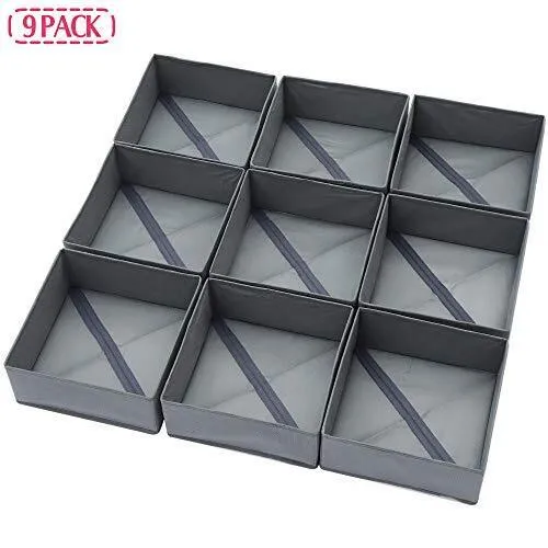9pcs Foldable Cloth Storage Box Closet Dresser Drawer Organizer Fabric Baskets