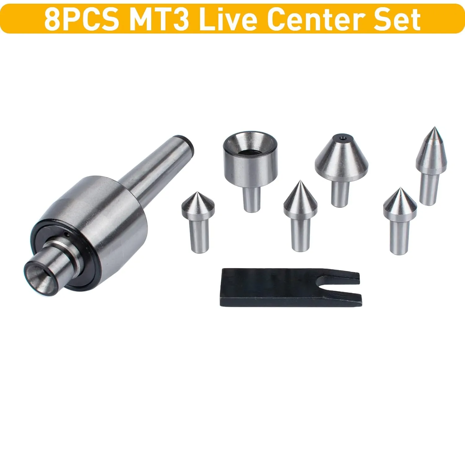 9PCS Mt3 Medium Duty Live Center Set, 3MT Morse Taper with 7 Interchangeable Points for Lathe Tailstock Machine