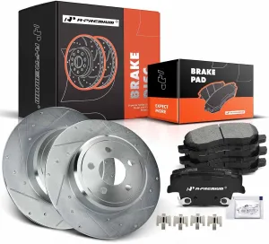 A-Premium 12.60 in (320 mm) Rear Drilled and Slotted Disc Brake Rotors   Ceramic Pads Kit Compatible with Chrysler and Dodge Models - 300 05-20, Challenger 09-20, Charger 06-20, Magnum 05-08, 6-PC Set