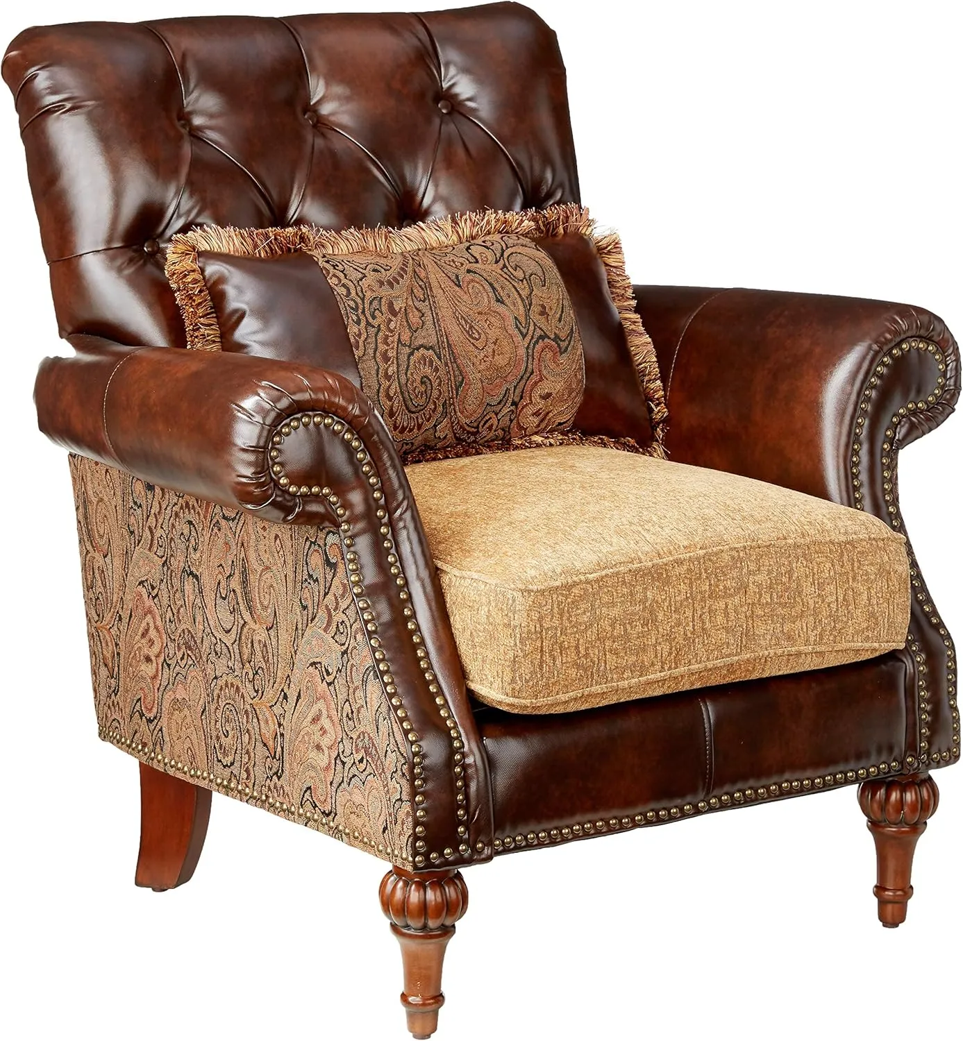 Acme Dreena Rolled Arm Upholstered Chair with 1 Pillow in Brown Faux Leather