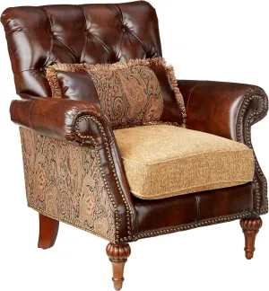Acme Dreena Rolled Arm Upholstered Chair with 1 Pillow in Brown Faux Leather
