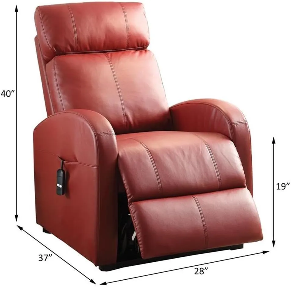 Acme Ricardo Tufted Faux Leather Upholstered Recliner with Power Lift in Red