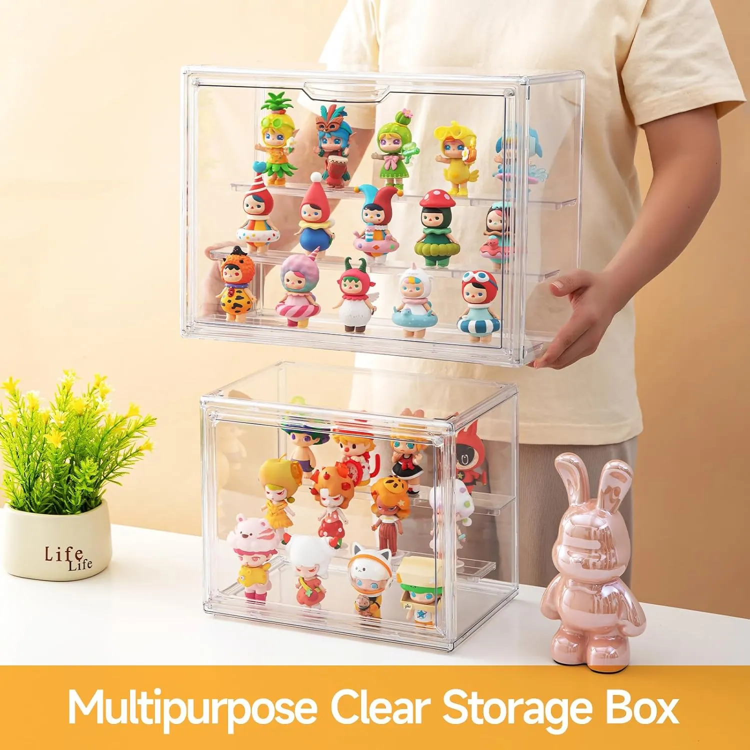 Acrylic Display Cases for Collectibles, Clear Display Case for Figures, 3 Tier Display Shelf Boxes Miniature Display Case, Dustproof and Stackable Action Figure Display Case (1, Small)