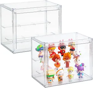Acrylic Display Cases for Collectibles, Clear Display Case for Figures, 3 Tier Display Shelf Boxes Miniature Display Case, Dustproof and Stackable Action Figure Display Case (1, Small)