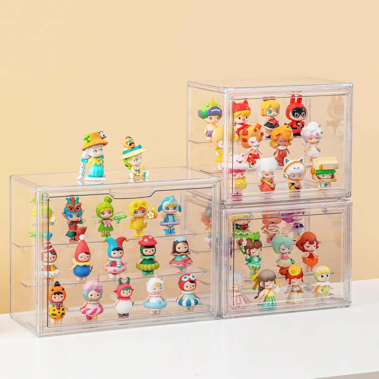 Acrylic Display Cases for Collectibles, Clear Display Case for Figures, 3 Tier Display Shelf Boxes Miniature Display Case, Dustproof and Stackable Action Figure Display Case (1, Small)