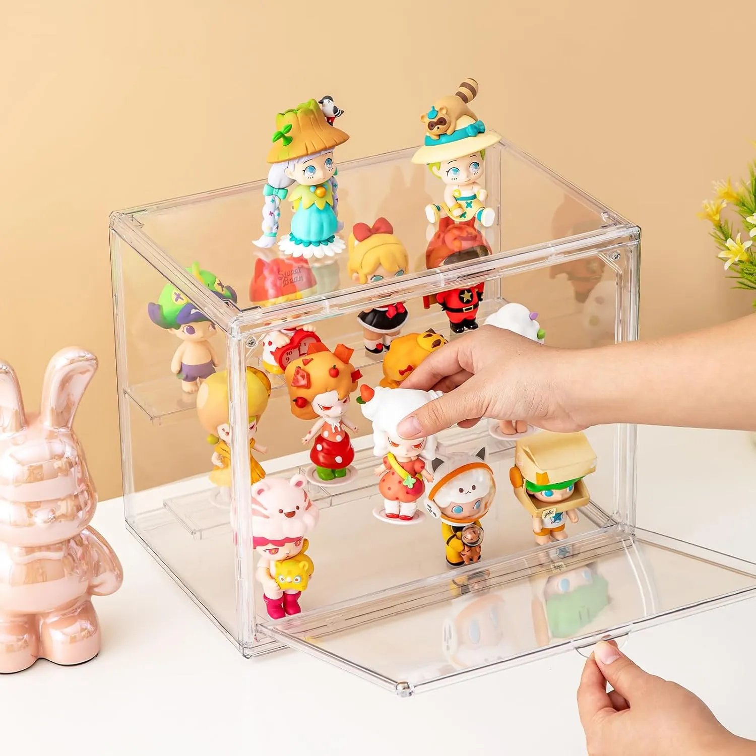 Acrylic Display Cases for Collectibles, Clear Display Case for Figures, 3 Tier Display Shelf Boxes Miniature Display Case, Dustproof and Stackable Action Figure Display Case (1, Small)