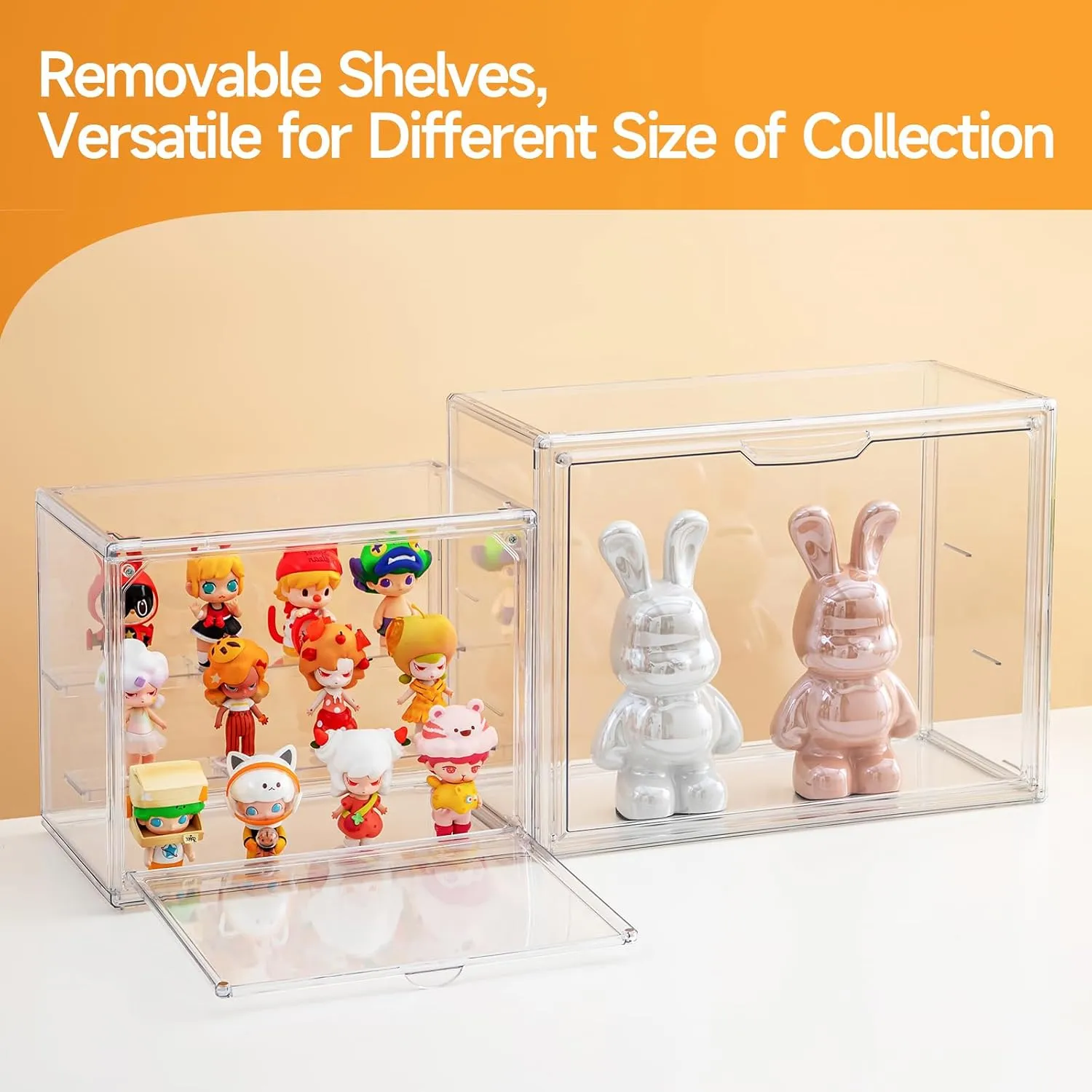 Acrylic Display Cases for Collectibles, Clear Display Case for Figures, 3 Tier Display Shelf Boxes Miniature Display Case, Dustproof and Stackable Action Figure Display Case (1, Small)