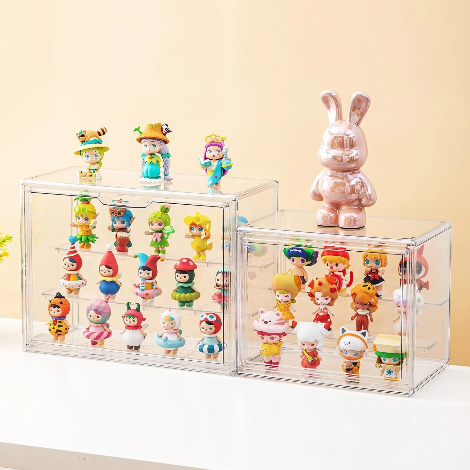 Acrylic Display Cases for Collectibles, Clear Display Case for Figures, 3 Tier Display Shelf Boxes Miniature Display Case, Dustproof and Stackable Action Figure Display Case (1, Small)