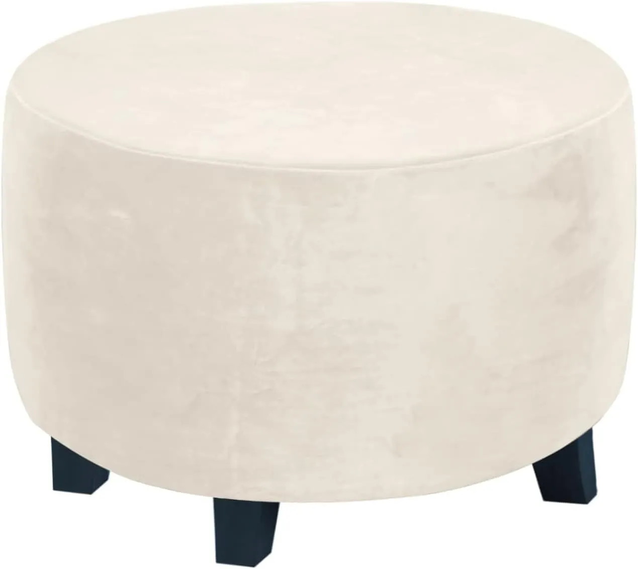 ADPON Velvet Plush Ottoman Cover,Super Stretch Round Ottoman Slipcover Washable Storage Stool Furniture Protector for Living Room (Medium,Beige)
