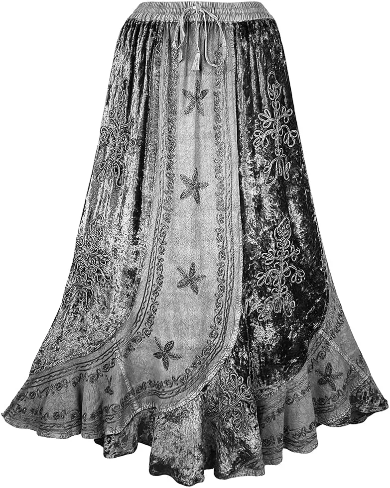 Agan Traders Women's 2025 Summer Winter Rayon Velvet Vintage Boho Embroidered High Waist Maxi Skirt - Long Skirts for Women