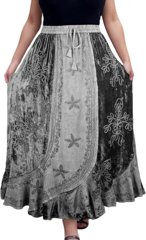 Agan Traders Women's 2025 Summer Winter Rayon Velvet Vintage Boho Embroidered High Waist Maxi Skirt - Long Skirts for Women