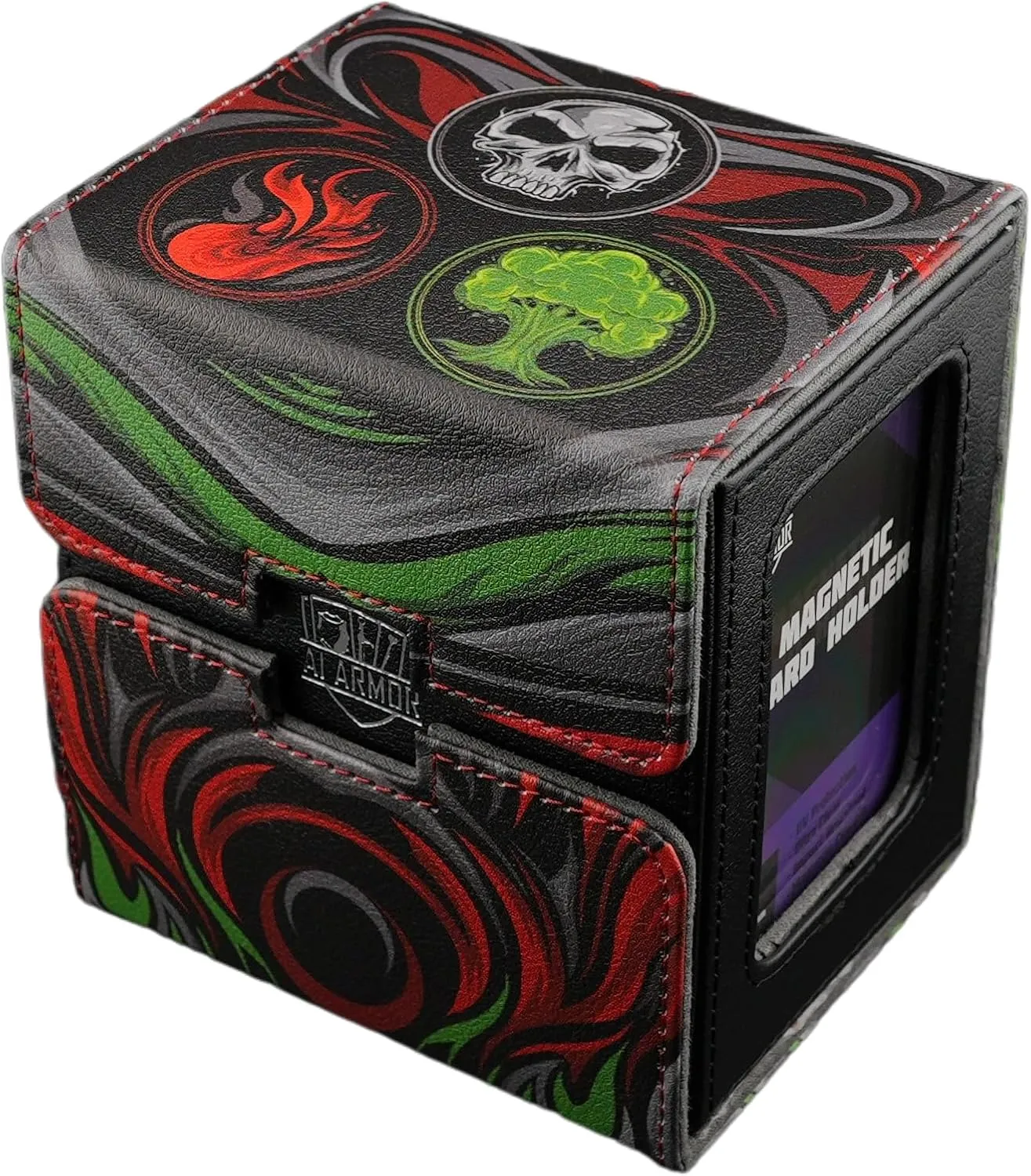 Ai Armor MTG Commander 100  Card Custom Art Deck Box With Storage (Black/Red/Green)