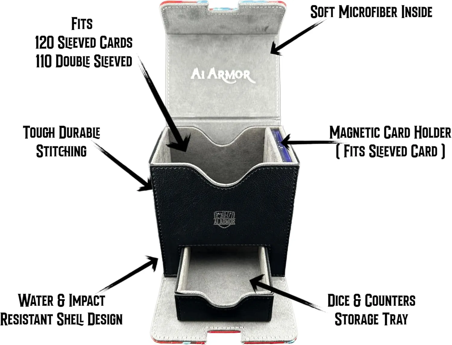 Ai Armor MTG Commander 100  Card Custom Art Deck Box With Storage (Black/Red/Green)
