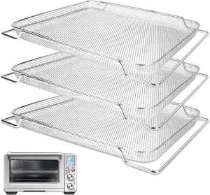 Air Fryer Basket for Breville Smart Oven Air Fryer Pro, 3pcs Stainless Steel Mesh Baskets Air Fryer Accessories, Mesh Tray for Oven, Microwave Ovenro (for Breville:16.5"D x 11.8"W x 0.5"H)