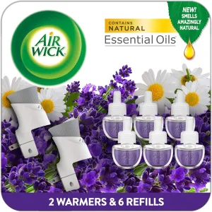 Air Wick Plug in Scented Oil Starter Kit, 2 Warmers   6 Refills, Lavender & Chamomile, Eco Friendly, Essential Oils, Air Freshener