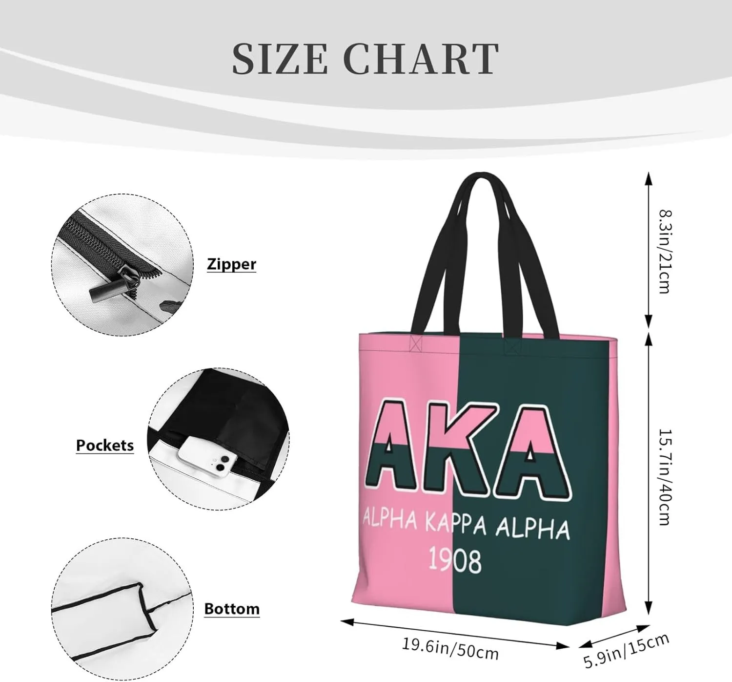 AkA Sorority Gifts Tote Bag Reusable Canvas Shoulder Bag Shopping Tote Bag for Women Travel Work Beach Bag
