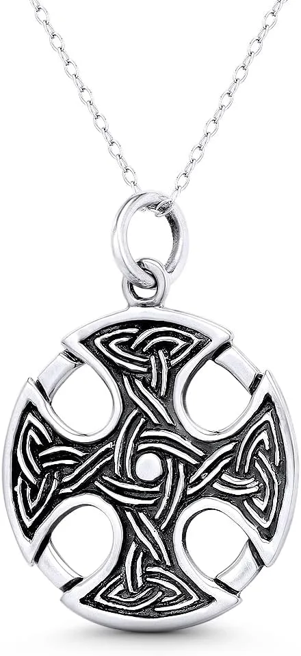 Alfred & Vincent Canterbury Cross w/Trinity Knot Triquetra Charm 35x26mm (1.4x1in) Pendant in Oxidized .925 Sterling Silver