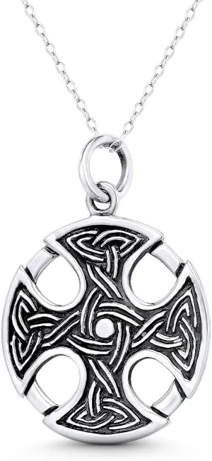 Alfred & Vincent Canterbury Cross w/Trinity Knot Triquetra Charm 35x26mm (1.4x1in) Pendant in Oxidized .925 Sterling Silver