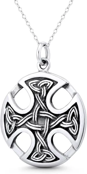 Alfred & Vincent Canterbury Cross w/Trinity Knot Triquetra Charm 37x27mm (1.5x1.1in) Pendant in Oxidized .925 Sterling Silver
