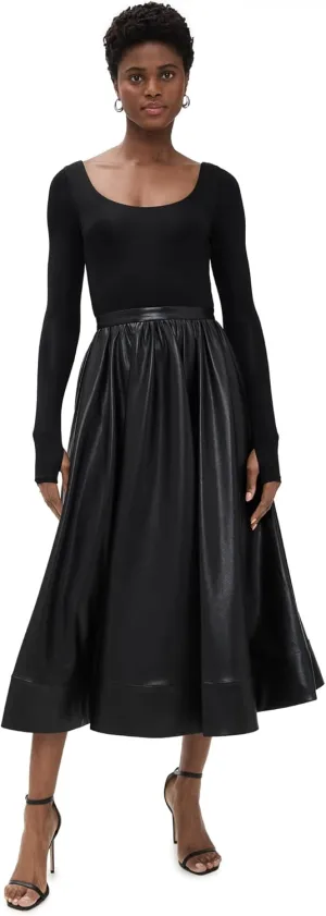 alice   olivia Women's Chara Vegan Leather Scoop Neck Midi Dress