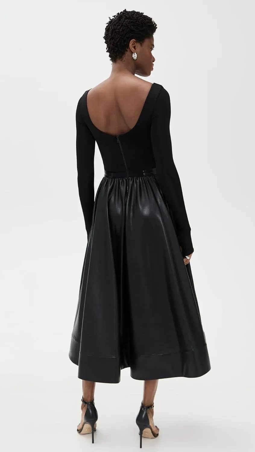 alice   olivia Women's Chara Vegan Leather Scoop Neck Midi Dress
