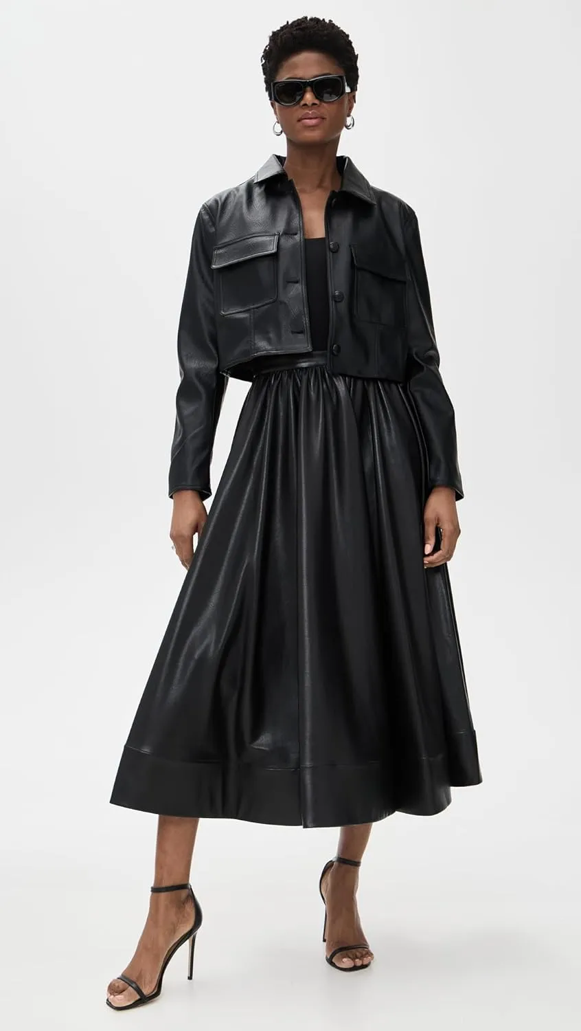alice   olivia Women's Chara Vegan Leather Scoop Neck Midi Dress
