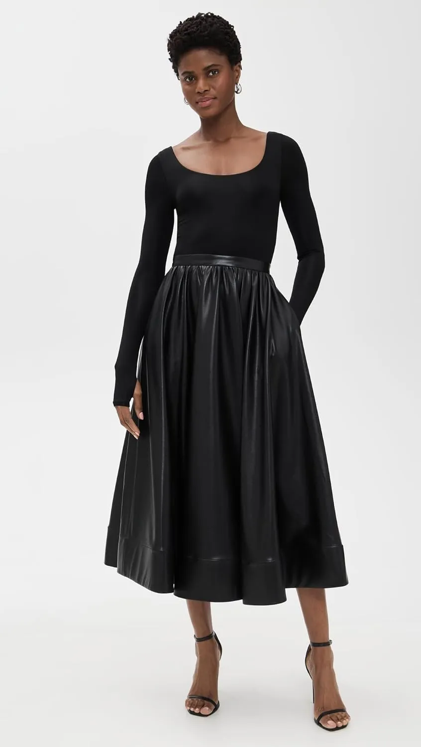 alice   olivia Women's Chara Vegan Leather Scoop Neck Midi Dress
