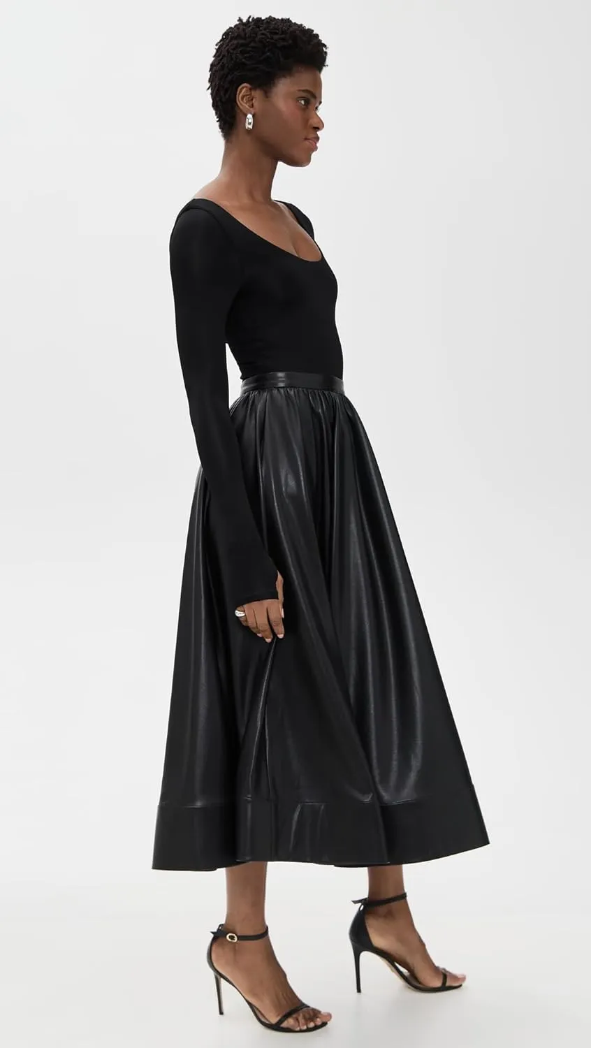 alice   olivia Women's Chara Vegan Leather Scoop Neck Midi Dress
