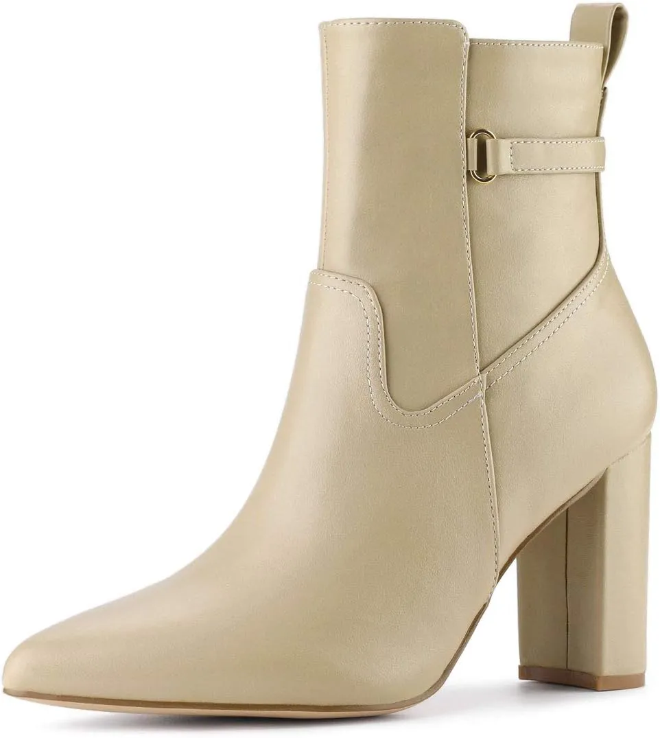 Allegra K Women's Pointed Toe Chunky High Heels Ankle Boots
