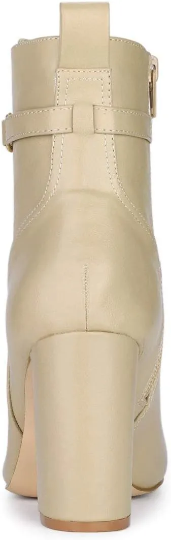 Allegra K Women's Pointed Toe Chunky High Heels Ankle Boots