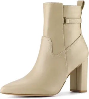Allegra K Women's Pointed Toe Chunky High Heels Ankle Boots
