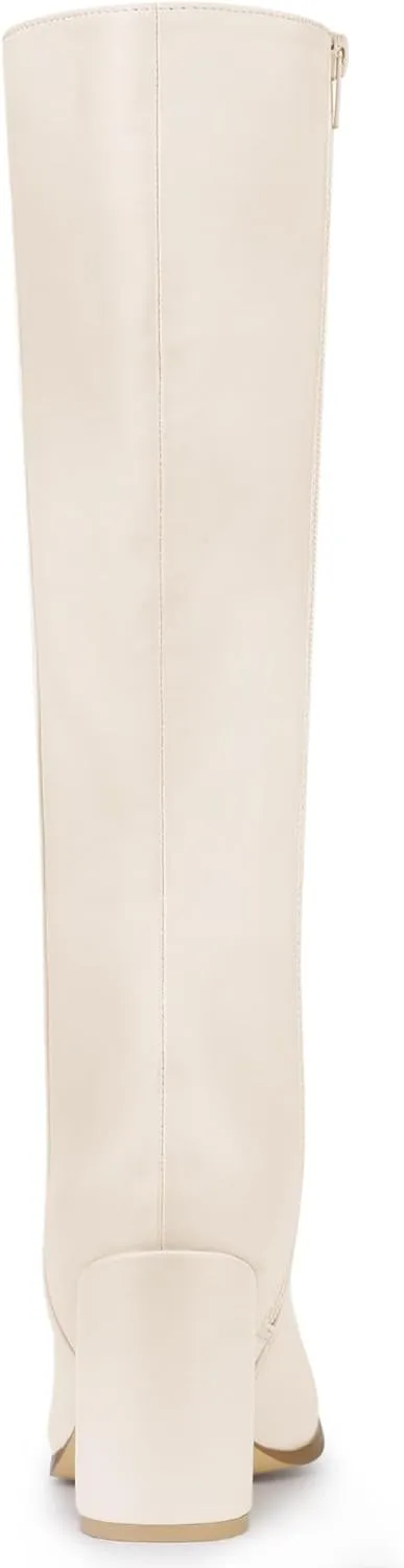 Allegra K Women's Round Toe Zip Block Heels Knee High Boots
