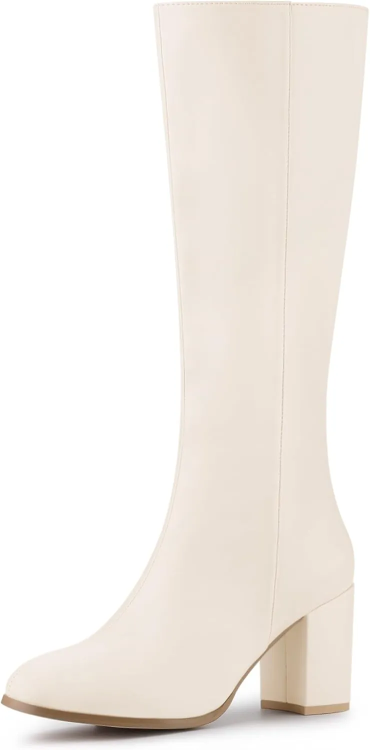 Allegra K Women's Round Toe Zip Block Heels Knee High Boots
