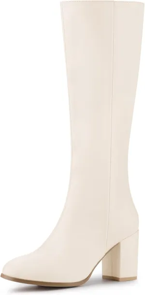 Allegra K Women's Round Toe Zip Block Heels Knee High Boots